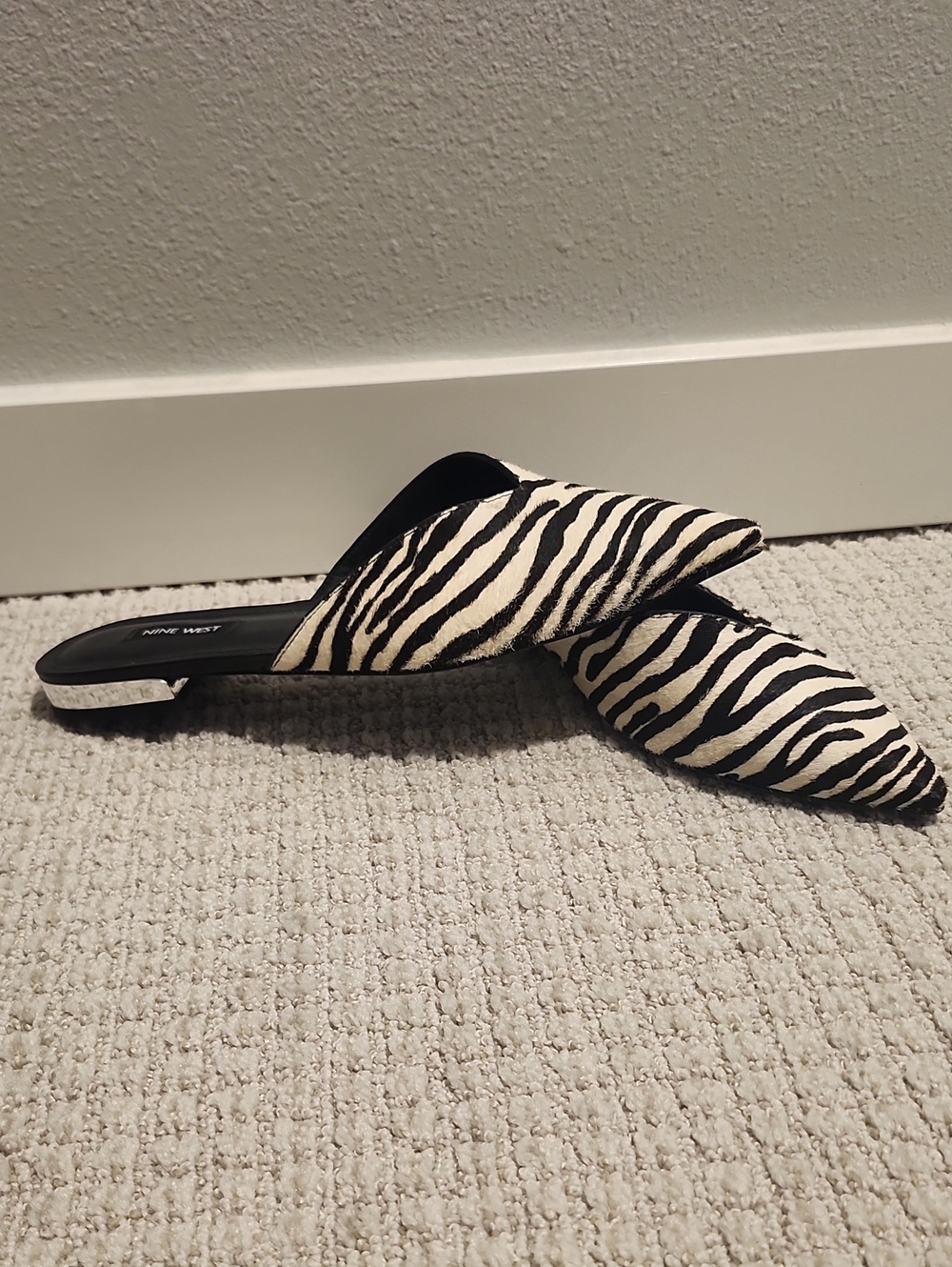 Nine West Zebra-Print Pointed Mule Flats